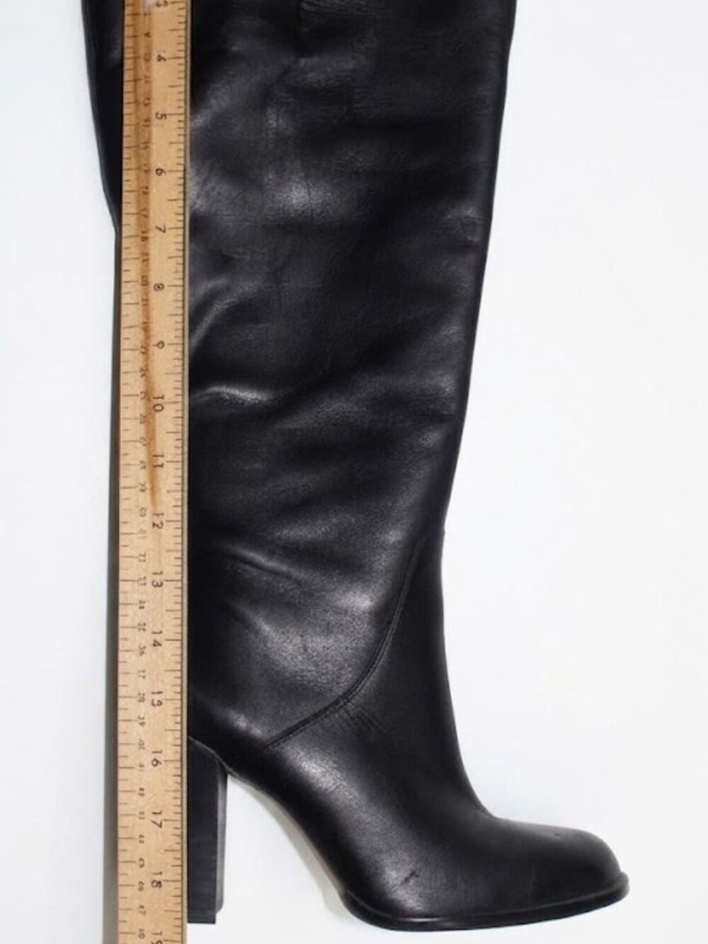Sam Edelman Black Leather Tall Knee High Heel Boots Wide Calf Size 7.5 - Picture 3 of 9